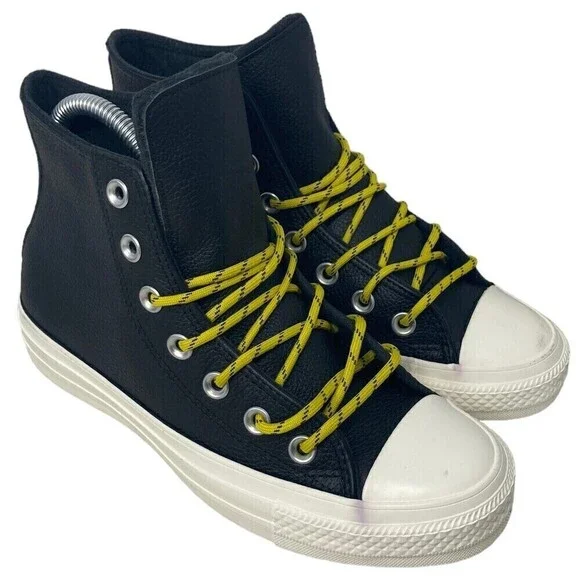 Converse CTAS Hi Shoes Size Men's 4 Women's 6 Leather Black Bold Citron - Picture 2 of 14